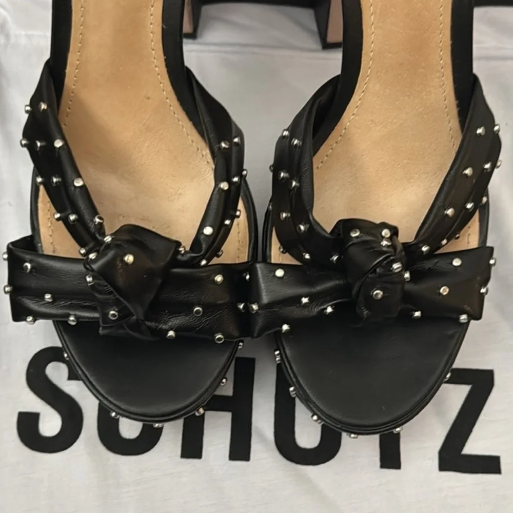 Stunning Authentic Schutz designer studded soft black leather platform heels 9.5